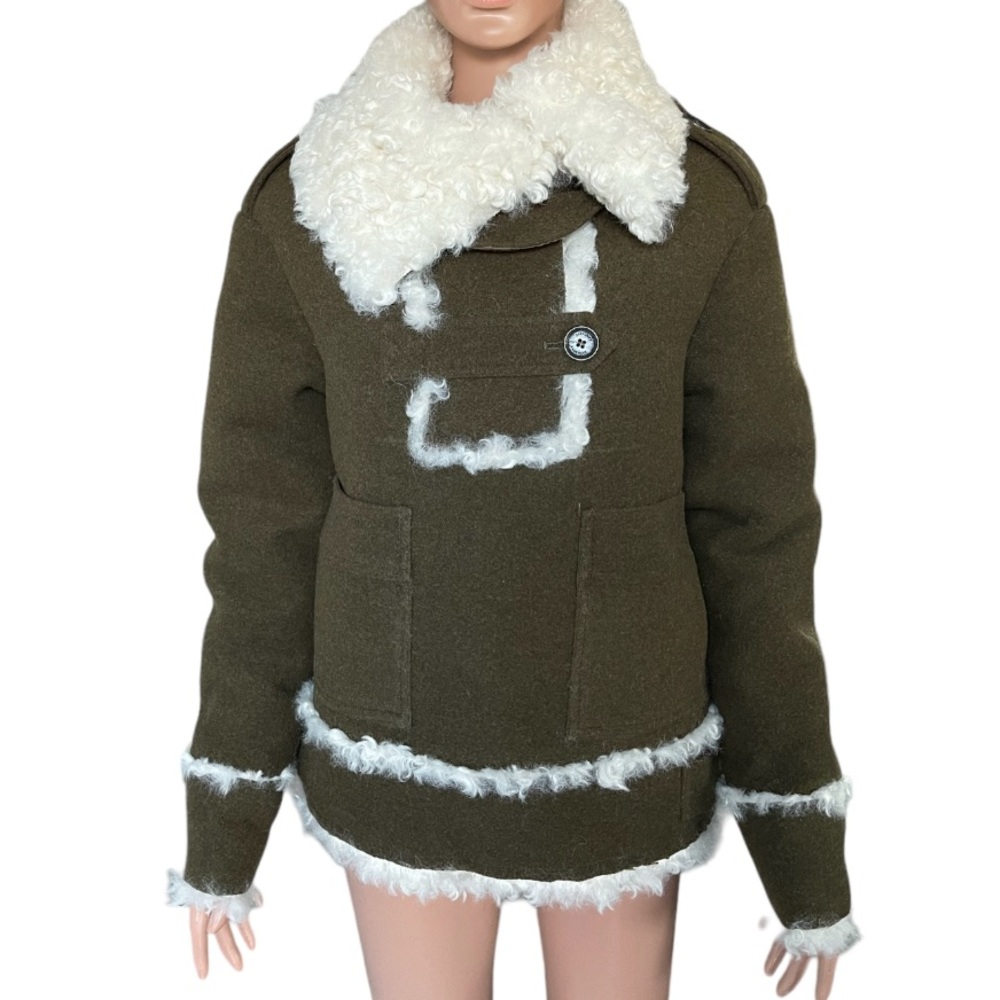 Zara SPRLS Collection khaki Wool Mix Shearling Jacket - Picture 8 of 16